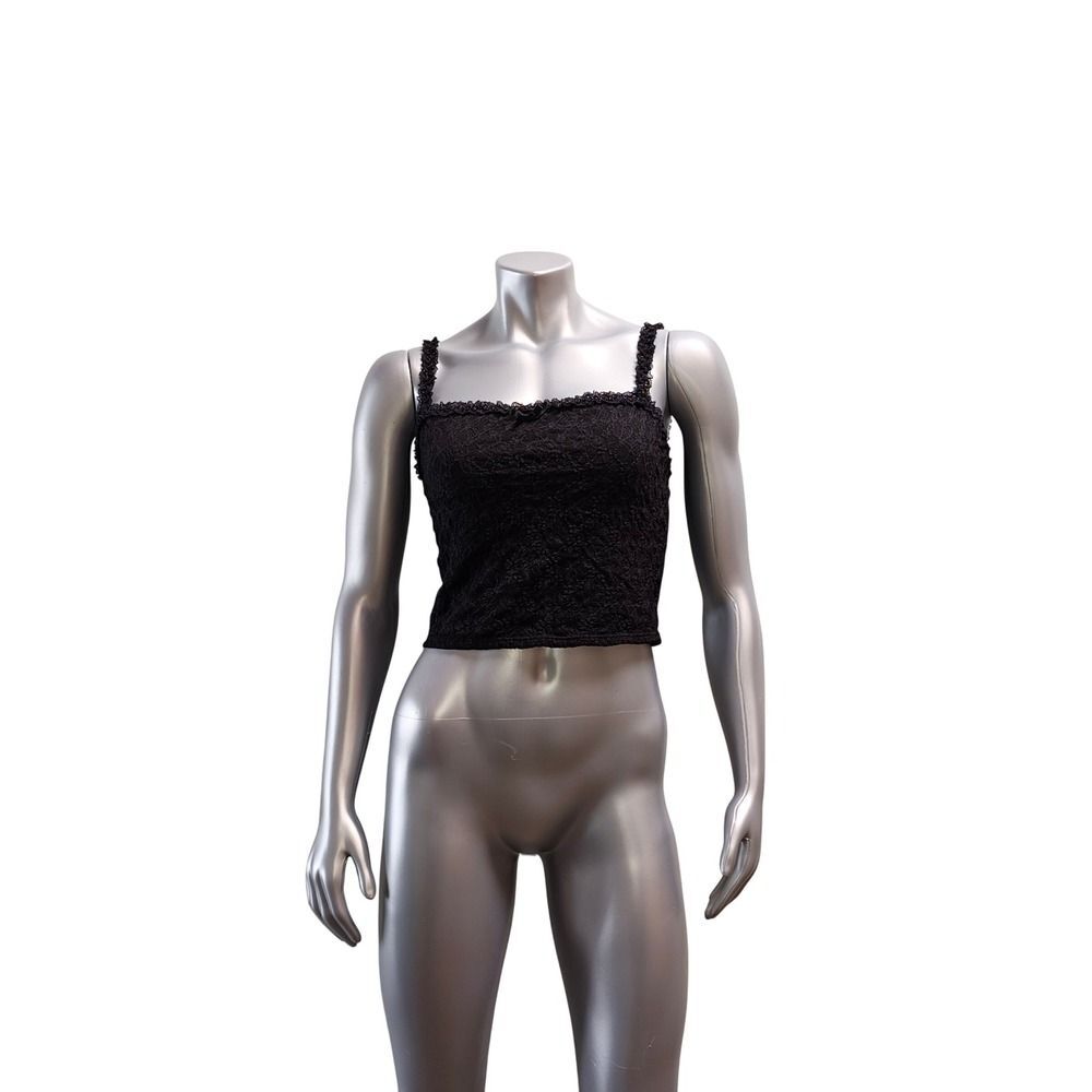 7DAY WKND Womens Black Lace Camisole Tank Top Crop Top Bow Detail Size Large